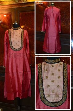 Certified #organic natural dyed women's long stand collared #kurta with hand embroidery on yoke, collar and sleeves  #BhuSattva - True Essence of Earth (www.store.bhusattva.com) Neckline Embroidery, Indian Kurti Designs, Indian Kurti, Anarkali Dress Pattern, Hand Embroidery Dress