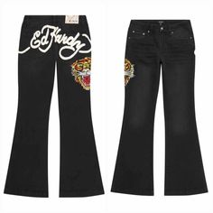 Brand New With Tags Attached Never Been Worn Or Used Size : Women's Size 30 * Measurements Are Attached Color : Faded Black Msrp : $105.00 Embrace Y2k Fashion Nostalgia With Ed Hardy Denim. These Faded Black Jeans Feature A Slim Flare Fit, Classic Cotton-Stretch Fabrication, And A Signature Tiger Head Graphic. Please See All Attached Pictures For Any Additional Details Ed Hardy Tiger, Ed Hardy Jeans, Faded Black Jeans, Flare Denim Jeans, Painted Jeans, Green Fits, Tiger Head, Embroidered Jeans, Denim Flares