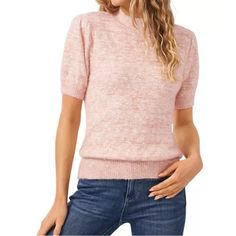 Mock-Neck Sweater, Crafted From An Eyelash Knit. Mock Neck Short Puff Sleeves Pullover Style Mock Neck Short Sleeve, Rainbow Sweater, Cold Shoulder Long Sleeve, Sweater Collection, Short Sleeve Sweater, Sweaters Online, Pullover Sweater Women, Mock Neck Sweater, Short Sleeved Sweaters