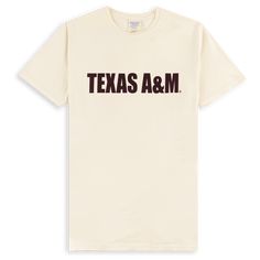 Show your Aggie pride with this classic Texas A&M #12 T-shirt. Crafted from cream fabric with bold maroon lettering, this timeless piece is a must-have for any Aggie fan. Stand out in any crowd with the iconic slogan on the back and show your undying support for the 12th Man. Go A&M! - Brand: Comfort Wash - 100% Cotton - Machine Wash Cold/Tumble Dry Low Beige Graphic Tee With Logo Print, Beige Cotton T-shirt With Logo Print, Casual Cream T-shirt With Logo Print, Cream Screen Print T-shirt For Streetwear, Beige Cotton T-shirt With Letter Print, Cream T-shirt With Text Print For Streetwear, Cream Text Print T-shirt For Streetwear, Pre-shrunk Cream Graphic Tee, Cream Crew Neck T-shirt With Letter Print