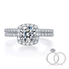 Cushion Cut 1 Carat Moissanite Diamond Ring Set (1 pcs / 2 pcs) 925 St Cushion Cut Halo Ring, Halo Ring Setting, Cushion Cut Diamond Ring, Moissanite Ring Set, Diamond Ring Set, Diamond Wedding Rings Sets