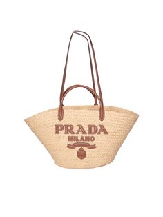 Leather details. Logo patch to the front.Composition: 100% Raffia , 100% Calf Leather Beige Embroidered Logo Bag For Summer, Summer Beige Bag With Embroidered Logo, Designer Straw Shoulder Bag For Shopping, Beige Shoulder Bag With Embroidered Logo And Double Handle, Beige Bags With Embroidered Logo For Daily Use, Brown Rectangular Bag With Embroidered Logo, Beige Top Handle Bag With Embroidered Logo, Brown Travel Bag With Embroidered Logo, Beige Tote Bag With Embroidered Logo