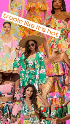 the models are posing in colorful outfits and hats for an advertise campaign, which features