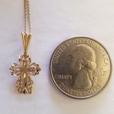 14k Gold Micheal Anthony Cross Pendant On A 14k Gold Dainty Chain Metal- Solid Gold Color Gold- Yellow Gold Pendant Approx. Size- A Little Over 3/4" (See Photos) Chain Length- 17.5 Inches Stamped/Makers Markings- 14k Br, 14k Ma 83 (Michael Anthony) Condition- Used/Vintage Has Regular Wear Approx. Total Weight- 1.49grams Price Is Firm Photo Chain, Stamp Maker, Michael Anthony, Quarter Dollar, Gold Cross Pendant, Dainty Chain, Yellow Gold Pendants, Gold Cross, Cross Pendant Necklace