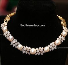 Pearl Necklace Designs, Diamond Necklace Designs, Pearl And Diamond Necklace, Diamond Necklace Set, Simple Diamonds, Diamond Jewelry Necklace, Diamond Jewelry Designs, Gold Jewellery Design Necklaces