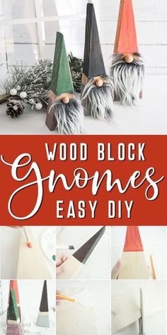 wood block gnomes are easy to make and great for christmas decorations