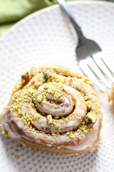 Lemon Desserts Healthy, Crushed Pistachios, Lemon Pistachio, Fit Mitten Kitchen, Lemon Poppyseed Bread, Lemon Glaze, Dairy Free Options, Sweet Roll