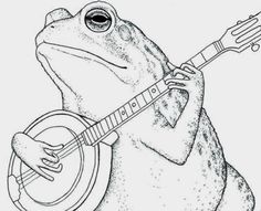 a frog with a guitar in its mouth