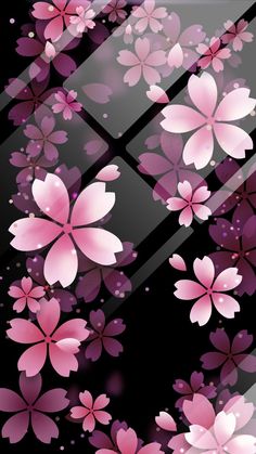 pink flowers on black and white background