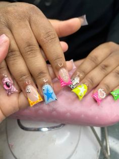 Rainbow Duck Nails, Girly Acrylic Nails, French Tip Acrylic Nails, Short Square Acrylic Nails, Really Cute Nails, Long Square Acrylic Nails