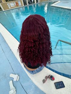 dark cherry aesthetic curly red hair Burgundy Tinted Hair, All Red Hair Dyed, Dark Red Curly Hair Burgundy, Red Hair On Curly Hair, Red Highlights On Curly Hair, Dark Cherry Curly Hair, Curly Hair Dark Red, Red And Brown Hair Ideas, Cherry Red Hair Black Women