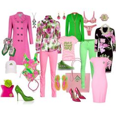 Pink And Green Outfits Black Women, Divine 9, Alpha Kappa Alpha, فستان سهرة, Green Outfit