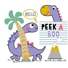 an image of a cartoon dinosaur with the words'peek a boo'in front of it