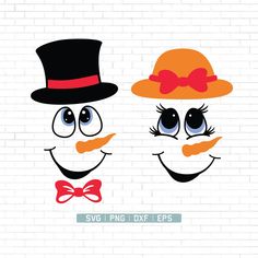 two smiling faces wearing hats and bow ties, with the words svg file files