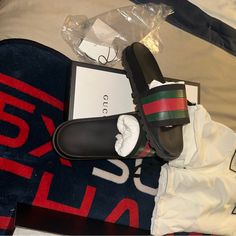 Gucci Slides - Men’s, Size 10. Only Worn Twice. Gucci Slides, Shoes Gucci, Gucci Black, Gucci Shoes, Flip Flop Sandals, Flip Flops, Shoes Sandals, Slides, Men's Shoes