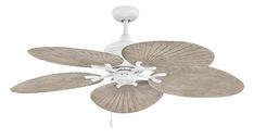 a white ceiling fan with three large leaves on it