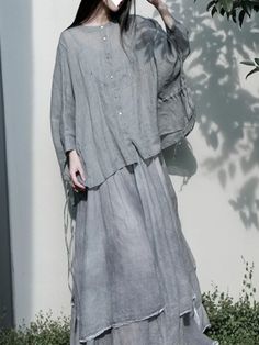 Premium Grey Bat-Sleeved Drawstring Loose Casual Suits Casual Suits, Modest Dresses Casual, Affordable Dresses, Casual Suit, Natural Style, Linen Dresses, Trending Dresses, Modest Dresses, Boho Dress