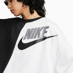 When oversized just isn't big enough, the ultimate comfortable layer. The Nike Over-Oversized Sweatshirt is baggy through the body and hips, allowing enough room to go over any outfit. A spliced-color design updates a soft favorite to put added emphasis on the Swoosh logo. Extra oversized Ribbed collar, cuffs and hem Long fit 80% cotton / 20% polyester Color: Black White Style: DV0328-010 Oversized Black Sweatshirt For Sportswear, White Oversized Patchwork Sweatshirt, Oversized Contrast Color Top For Streetwear, Black Color Block Sweatshirt For Sports, Oversized Color Block Sporty Sweatshirt, Oversized Sporty Color Block Sweatshirt, Black Oversized Sweatshirt For Sports, White Color Block Sweatshirt For Layering, Oversized Color Block Sweatshirt For Layering