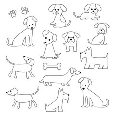 a bunch of dogs that are drawn on paper