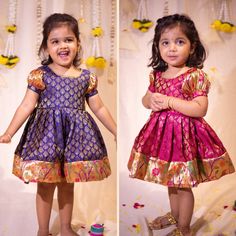 "Indian traditional Baby Girl Lehenga Choli, Kids Dress, Indian Kids Dress, Lehenga Choli for Kids Girls, Party Wear, Chaniya Choli, Ethnic Wear, Ghagra Choli made in floral brocade and Traditional paithini silk border, it is a Handcrafted ready-made frock/ gown for girl kids suitable for any occasions like Wedding, birthday gifts. It is multipurpose frock which can also be used as party wear, Casual and Traditional occasions, Festive wear etc. this Comfortable and cute Looking Kids Girl's Lehenga Choli comes in 2 color variants navy/ magenta pink brocade fabric with a beautiful paithini borders in sleeve & flair with Metalic zip closure in back for a comfortable wear. This latest trend Indo-western stylish set is Elegant & comfort Designer wear that you will need!   Back closure metallic Traditional Short Sleeve Dresses For Navratri, Multicolor Dresses With Traditional Patterns For Diwali, Multicolor Pallu Dress For Celebration, Festive Dresses With Traditional Patterns, Festive Dress With Traditional Patterns For Celebration, Fitted Dress For Navratri Celebration, Traditional Dress For Navratri Celebration, Multicolor Celebration Dress With Traditional Drape, Festive Dress With Traditional Patterns