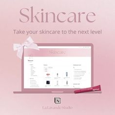 an advertisement for skin care products on a pink background with the words, take your skincare to the next level