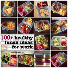 a collage of lunch boxes filled with different types of food and the words, 100 + healthy lunch ideas for work