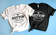 two t - shirts with the words gettin'in white and black on them