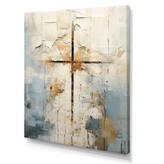 an abstract painting with a cross in the middle on a white background canvas wall art print