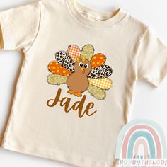 Personalized Name Thanksgiving Shirt -Little Turkey Toddler Shirt - Youth,Toddler Kids Thanksgiving Shirt-Natural Toddler Shirt. HOW TO ORDER: *    Select size & sleeve length  *    For personalized designs - enter your customization in the "Add your personalization" box.  *    ADD TO CART and proceed to checkout *    Type additional order information in the "Note to seller" Box. CARE  *    Wash inside out w/cold water  *    Low heat tumble dry. PRODUCTION TIME: This item made to order and can take 1 to 2 business days before shipping. We do not carry pre-printed shirts. All shirts are printed to order, so we are unable to accept returns or exchanges. Make sure you check our size chart above in the picture carousel. Also, print colors may very slightly from the picture seen on your phone, Thanksgiving Shirts For Kids, Kids Thanksgiving, Thanksgiving Kids, Thanksgiving Shirt, Thanksgiving Shirts, Toddler Kids, Kids Tshirts, Printed Shirts, Cold Water