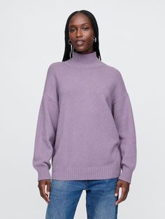 Supersoft cotton-blend over Gap Cotton Sweater For Fall, Gap Cotton Sweater In Relaxed Fit, Gap Cotton Sweater With Relaxed Fit, Gap Cotton Relaxed Fit Sweater, Gap Relaxed Fit Cotton Sweater, Cotton Funnel Neck Fall Sweater, Cotton Turtleneck Top For Fall, Gap Relaxed Fit Top For Winter, Fall Cotton Turtleneck With Ribbed Cuffs