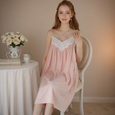 Olivia Mark - Cotton Lightweight Loose Fit Mini Skirt Pajama Set with Spaghetti Straps, Princess Nightgown; Palace-Inspired, Cute and Sweet Design Princess Nightgown, Princess Nightgowns, Terry Cloth Dress, Sleep Dress, Princess Style, Patchwork Dress, Cotton Skirt, Olivia Mark, Dusty Pink