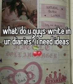 an open notebook with the words what do guys write in ur diaries? i need ideas