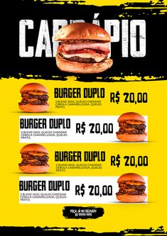 an advertisement for a burger restaurant called cappuo, featuring three large hamburgers