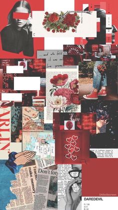 a collage of images with words and pictures on them, such as red roses