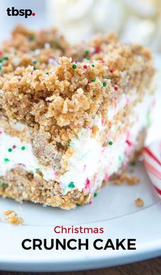 christmas crunch cake on a plate with candy canes