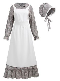 PRICES MAY VARY. Prairie Dress for Women Features -- This pastoral style dress has a very design sense, The floral print reminiscent of the print dresses that women on the prairie would wear. Peter Pan collar with 4 buttons for easy put on and take off and a unique ruffle formed on the chest. The trumpet sleeves decorated with white lace, the upper elastic band will not strangle the wrist. Well made with stretchy waist, won't make you feel bound. Pioneer Bonnet and Apron Features -- The pioneer Western Dress Pattern, Amish Costume, 1800s America, Western Dress Patterns, Trek Clothing, Prairie Bonnet, Pioneer Bonnet, Colonial Costume, Pioneer Dress