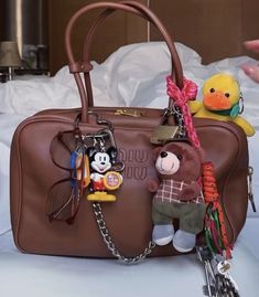 Dark Academia Bag, Decorated Bags, Inside My Bag, Miu Miu Bag, What In My Bag, Cute Purses, Purse Accessories, 가을 패션