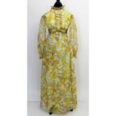 ad eBay - Vintage Yellow Floral Print Dress Tuxedo 3D Ruffle - Buy Now, click the link (eBay) Yellow A-line Maxi Dress With Ruffles, Fitted Dresses With Ruffled Collar For Daywear, Spring Daywear Dress With Ruffled Collar, Yellow Long Sleeve Ruffled Maxi Dress, Yellow Long Sleeve Maxi Dress With Ruffles, Yellow Ruffled Long Sleeve Maxi Dress, Fitted Dress With Ruffled Collar For Fall, Fitted Fall Dresses With Ruffled Collar, Spring Long Sleeve Fitted Ruffle Dress