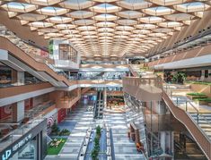 an overhead view of a shopping mall with multiple levels