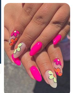 90s Nail Ideas, Bright Color Nail Ideas, Simple Fun Nails, Summer Nails Colorful, Summer Nails Bright, Nail Art Color, June Nails, May Nails