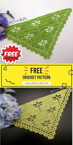 the free crochet triangle is shown with flowers