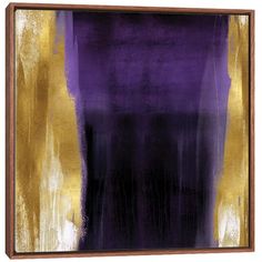 an abstract painting with gold and purple colors