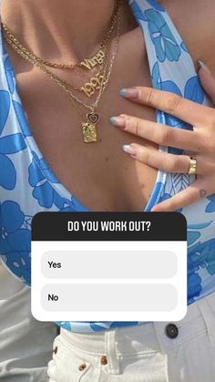 a woman with her hand on her chest and the text do you work out? yes no