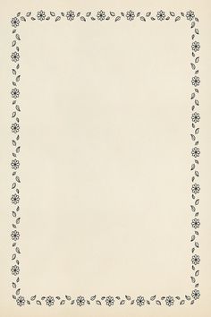 an old paper with black and white floral designs on the edges, in front of a beige background