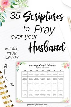 a calendar with the words, 25 scripturess over your husband on it and an image of