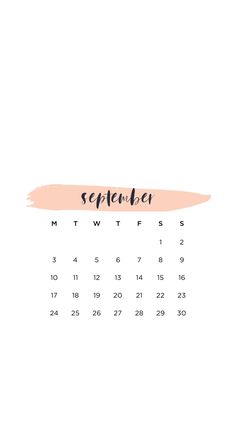 a calendar with the word september written in black and pink ink on it, against a white background