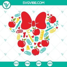 an apple and bow svg file is shown in the shape of a heart with apples on