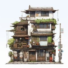 古い木造4階建てアパート Japanese Apartment Building, Japanese Architecture Drawings, Japanese Buildings, Japanese Town, Front Shop, Japan Architecture, Building Painting, Building Drawing, Building Illustration