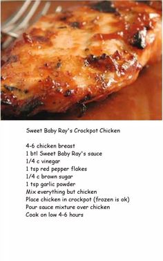 Cheap And Easy Dinner Ideas, Sweet Baby Rays Crockpot Chicken, Baby Ray, Sweet Baby Ray, Chicken Crockpot, Healthy Slow Cooker, Nigella Lawson, Slow Cooker Recipes Healthy, Crockpot Dishes