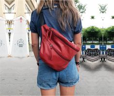 This handmade smart leather belt bag/fanny pack can be carried cross-body/ on the shoulder/ on the waist, crafted in rich soft premium Italian Napa leather, featuring; a leather adjustable belt, Safety matte black buckle safety closure, 3 main large cabins, 1 is hidden at the back,1 half-moon front, 1 flat at the front with full zipper closure. Its ideal clean modern look is suitable for everyday style & use - See more at: http://www.etsy.com/shop/JUDtlv * Now on Sale! * UNISEX  * Handmade limited edition & Ready to ship * Soft Italian leather * Water pigment-dye Nappa leather  * 3in1 - Shoulder / Waist / Crossbody * Worldwide low-cost shipping * Practical & trendy, perfect for long-day activities * Lightweight  * Perfect as a gift * Adjustable strap Shipping - * For EU / Asia / Australia Fannie Pack, Handmade Leather Bag Woman, Soft Leather Hobo Bag, Waist Bag Leather, Burberry Baby, Red Leather Bag, Leather Waist Bag, Sewing Bags, Soft Leather Bag